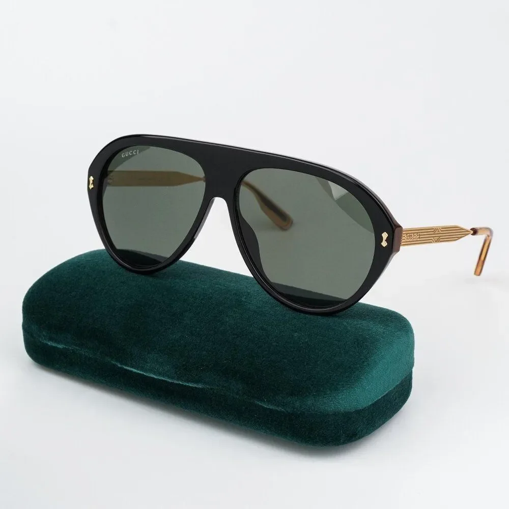 Gucci Men Sunglasses Black Gold Havana Grey Aviator GG1515S 001 BRAND NEW